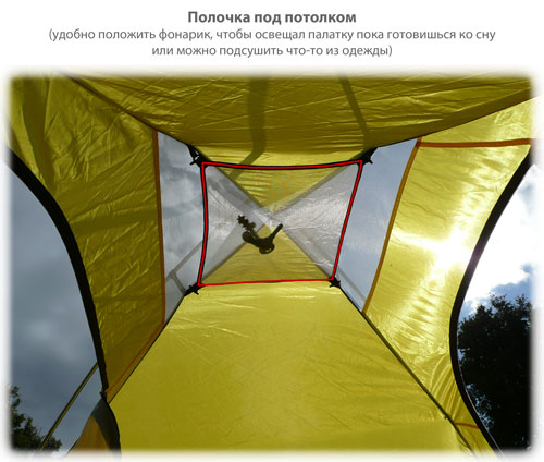 Полочка под потолком палатки